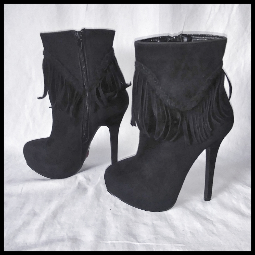 Black Fringe Booties